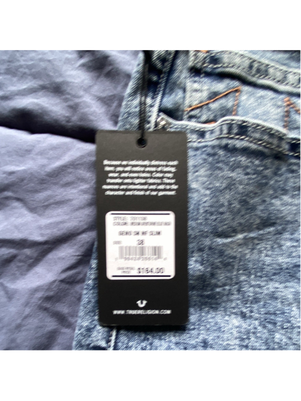 NWT True Religion Men’s 38x30 Geno Big T Relaxed Slim Fit Medium Blue Wash - Picture 7 of 11